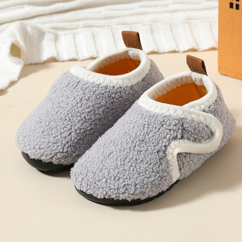 Autumn And Winter Children's Cotton Slippers With Fleece, Anti-slip Soft Sole