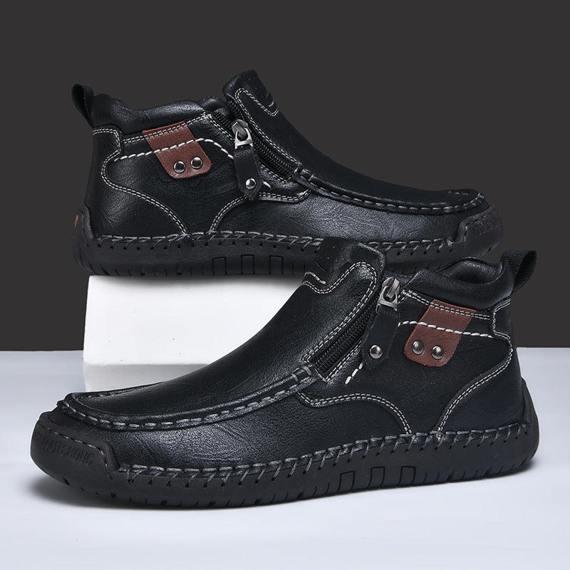 Slip-on Men's Short Boots Fashion Mid-Top Martin Boots