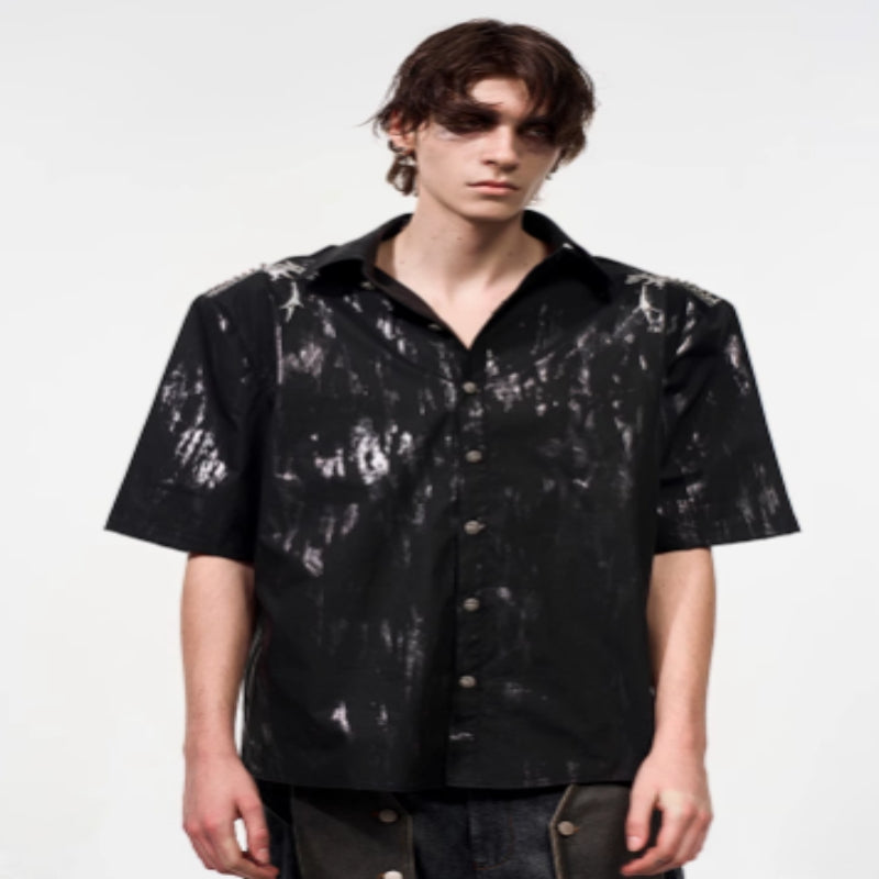 Spine Snake-shaped Shoulder Pad White Shirt Men's Beaded Gold-plated Short Sleeve