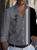 Men's Long Sleeve Palm Tree And Striped Printed Shirt