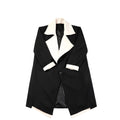 Fashionable Contrast Color Large Lapel Mix And Match Bandage Dress Fake Two-piece Suit Coat