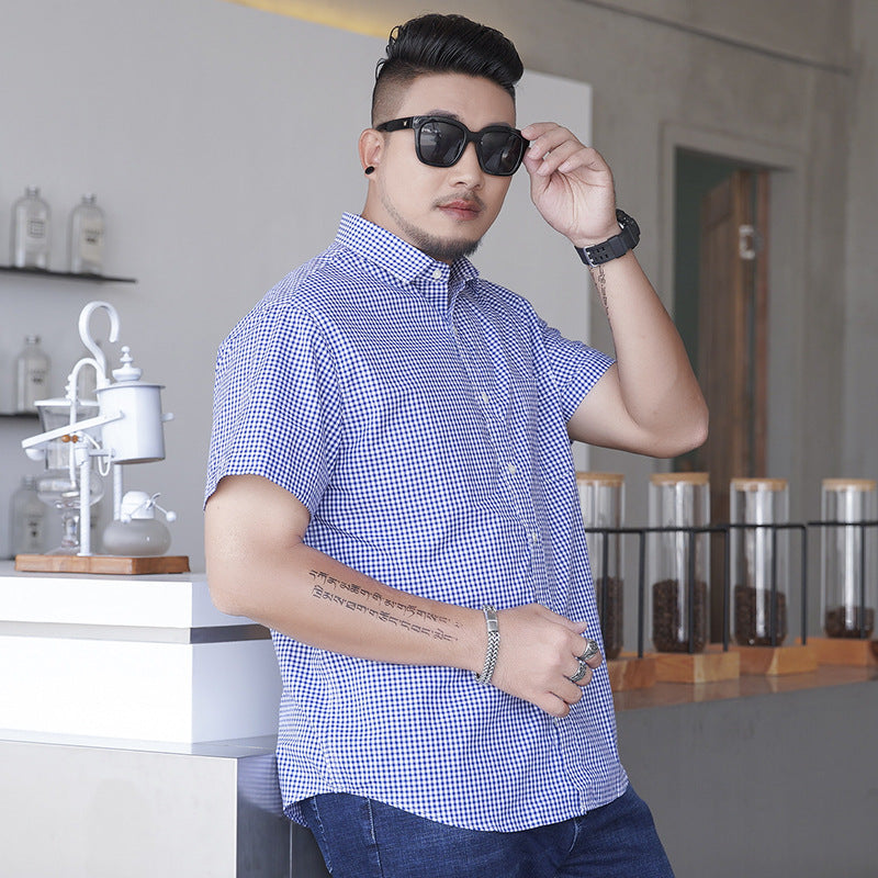 Men's Short Sleeve Shirt Loose Casual Yarn-dyed