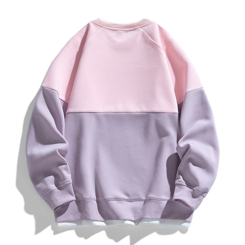 Trendy Contrast Color Matching Fake Two-piece Round Neck Sweater
