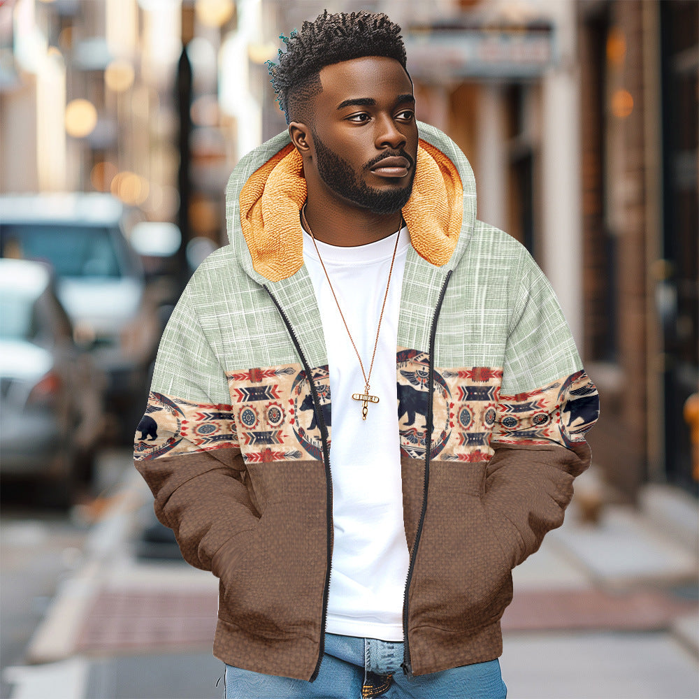 Winter Long Sleeve Stand Collar Zipper Hooded Sweatshirt