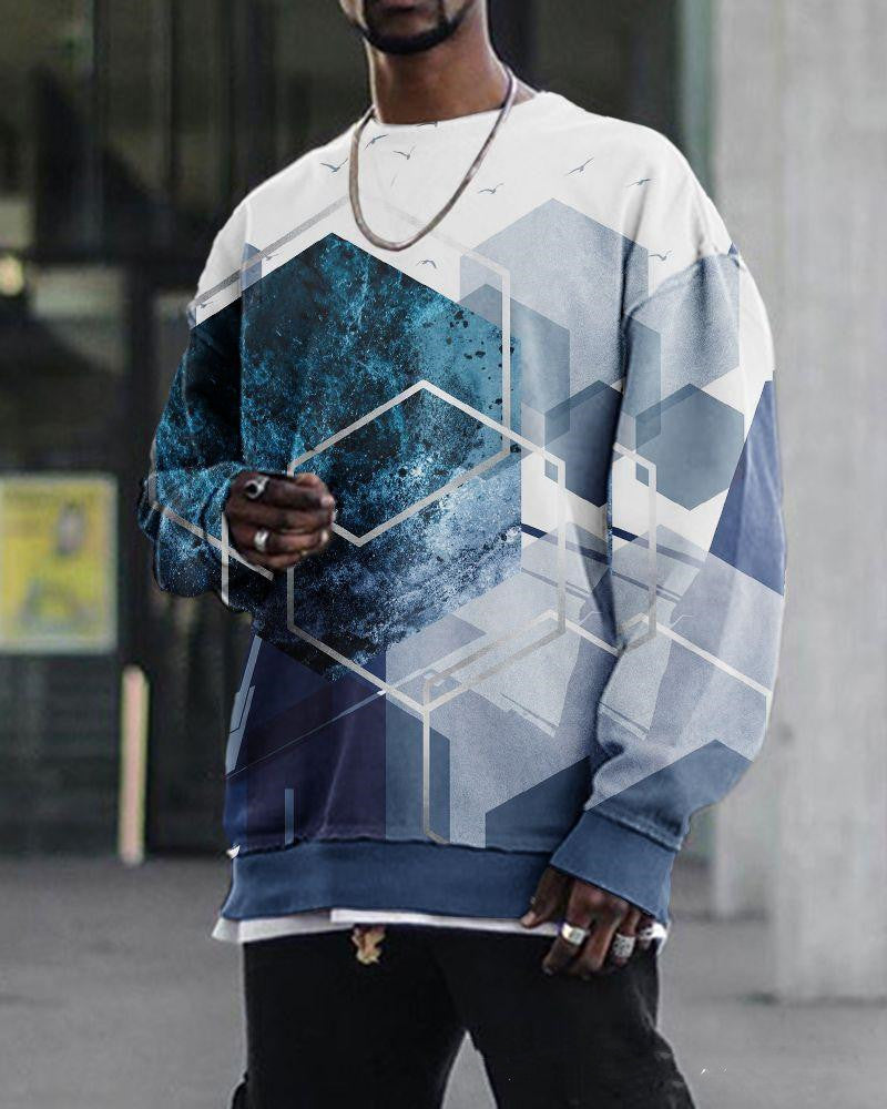 3d Digital Printing Loose Casual Trend Round Neck Long Sleeve Sweater