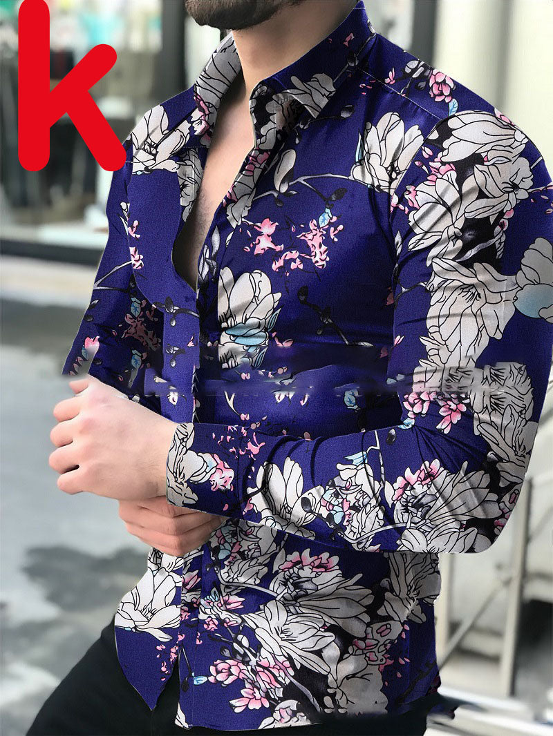 Men's Casual Long-sleeved Printed Shirt