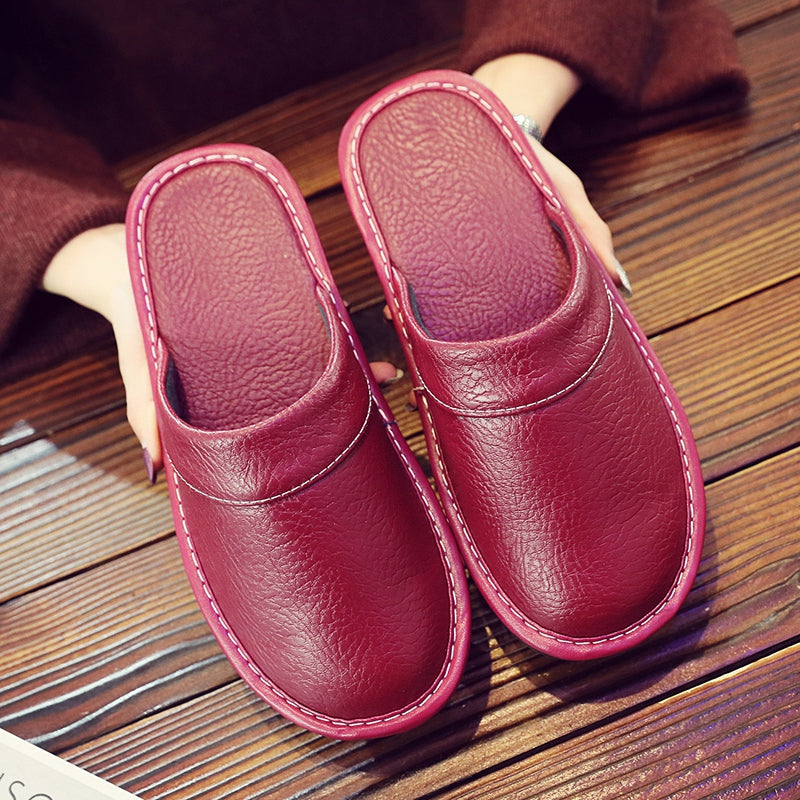 Home Leather Slippers Men's Plus Size Spring And Autumn Waterproof Platform