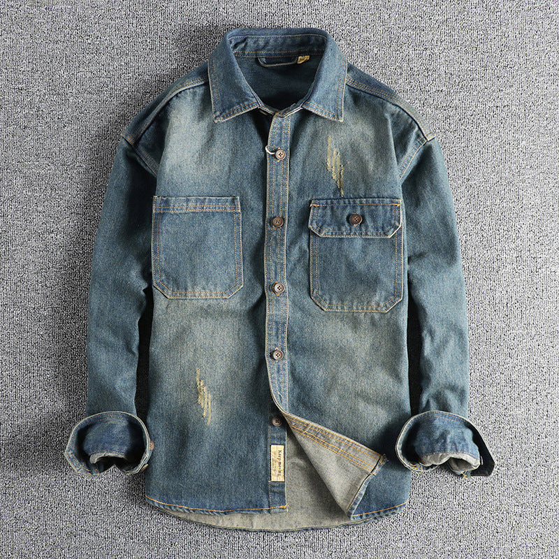 Washed Vintage Denim Shirt For Men