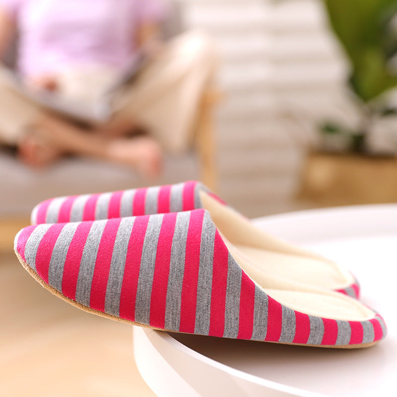 Autumn And Winter Soft Bottom Wooden Floor Striped Indoor Home Slippers Mute Deerskin Flannel Bottom Home