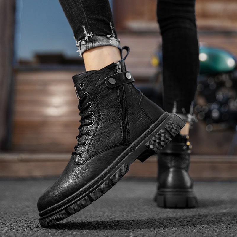 Wear-resistant High-top Zipper Casual Leather Shoes