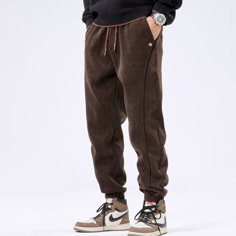 Autumn And Winter Ankle-tied Japanese Corduroy Retro Casual Sports Pants Men