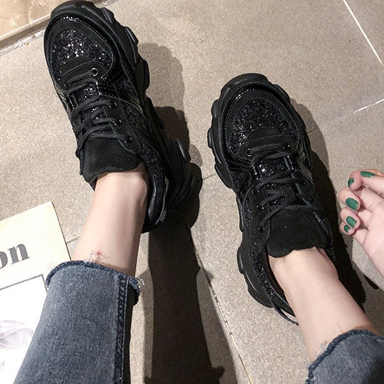 Thick-soled Trendy Shoes Platform Shoes Shiny Rhinestone Old Shoes