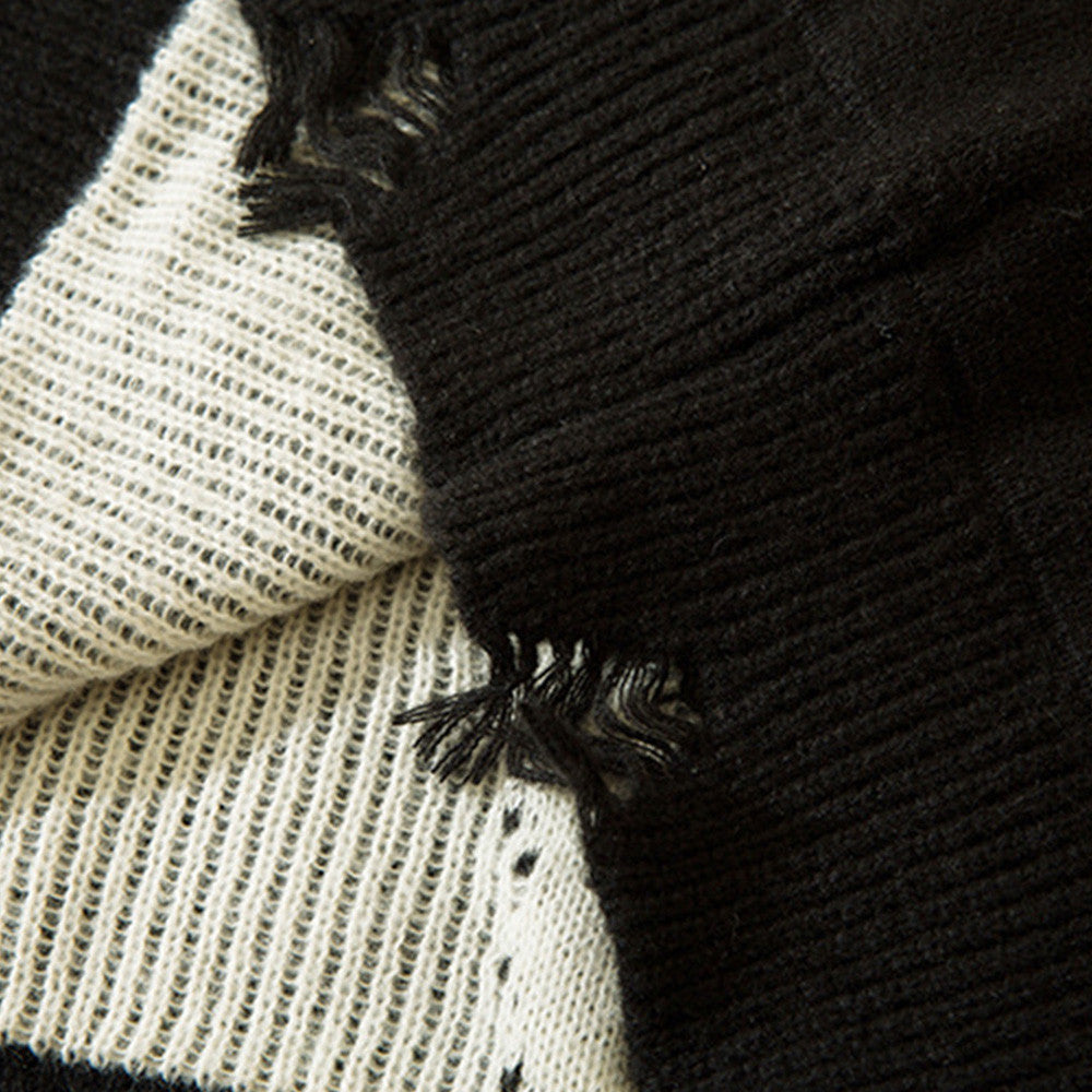 Butterfly Ripped Crochet Tassel Round Neck Knitted Sweater Tide