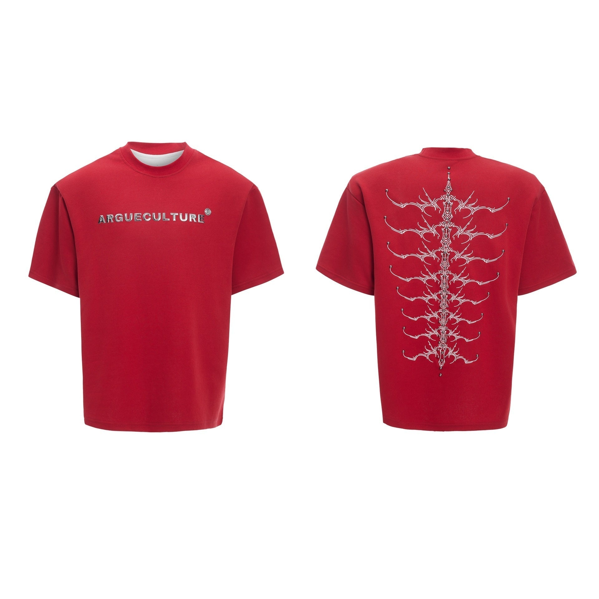 Snake Pupil Backbone Heavy Rivet Backbone Embroidered Short Sleeve Men