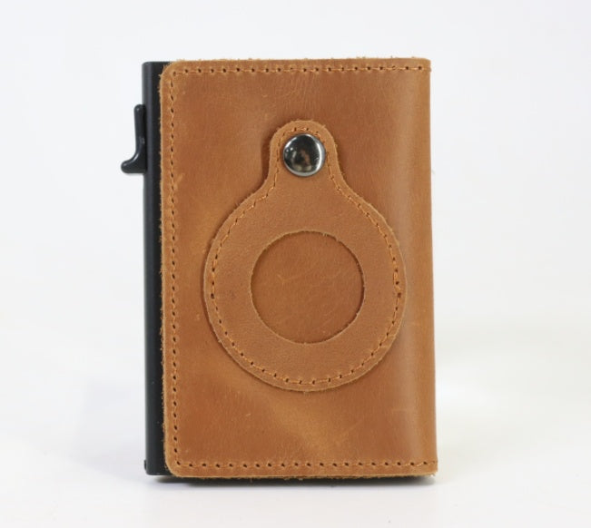 AirTag Wallet Anti Theft Bullet Card Bag Multi-functional Rfid Card Holder Men's Leather Slim Wallets For Airtag