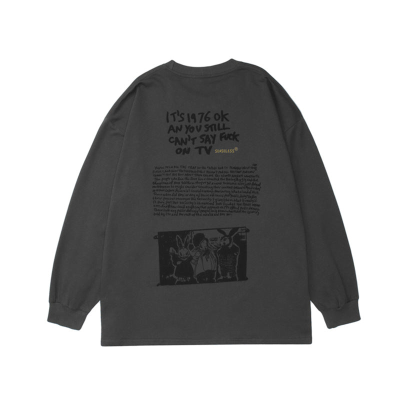 American Retro Fun Print Long-sleeved T-shirt Men's Sweater