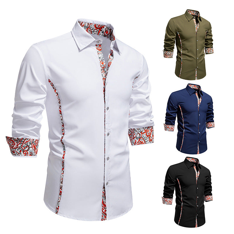 Casual Polo Collar Paisley Pattern Color Matching Casual Shirt