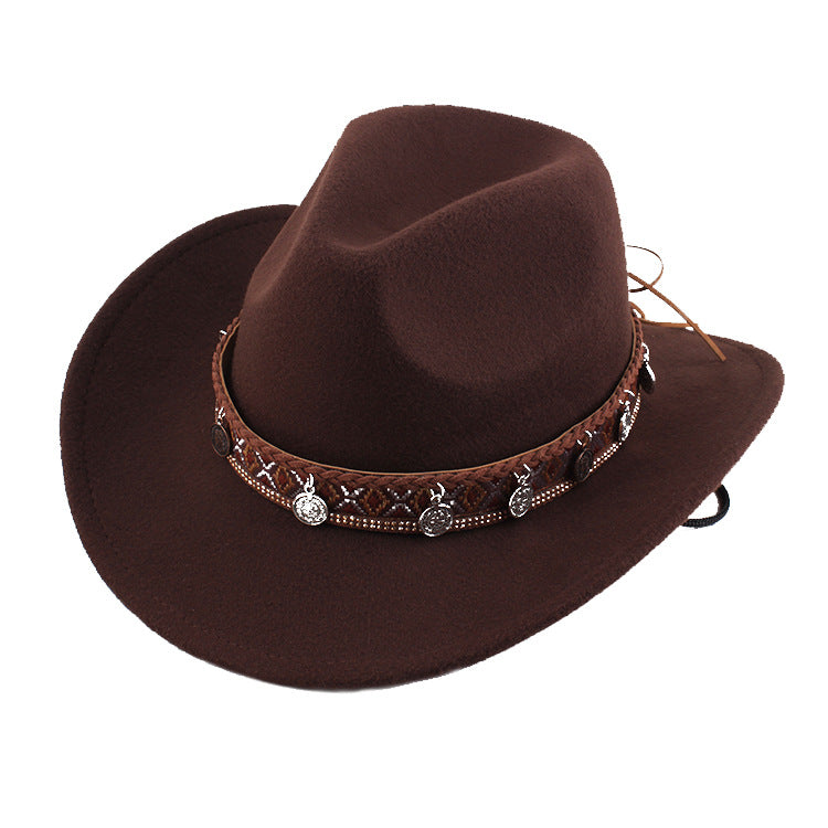 European And American Style Woolen Cowboy Hat Men's Lady Couple Ethnic Style Curling