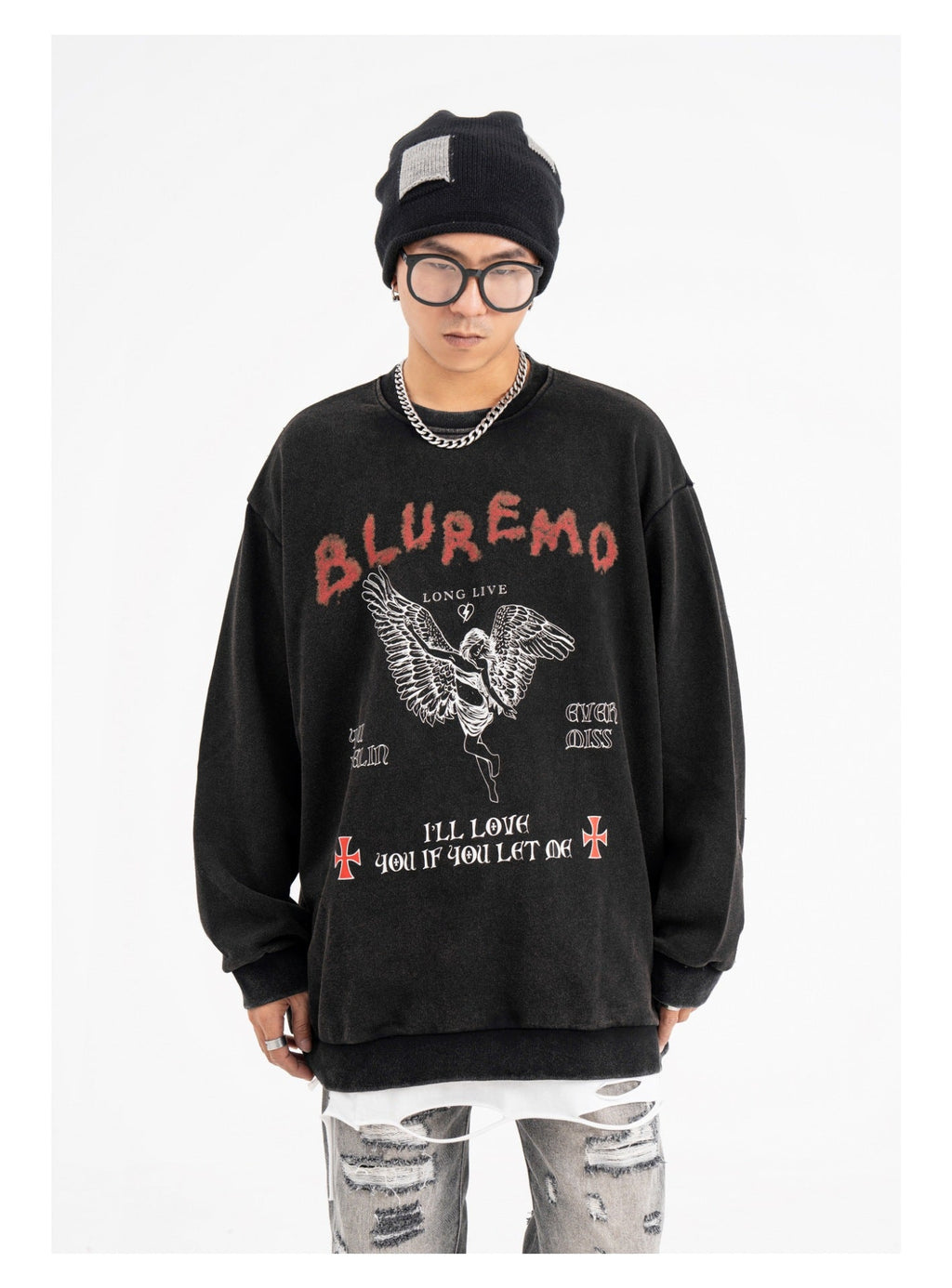 American Retro Washed Printed Terry Sweater