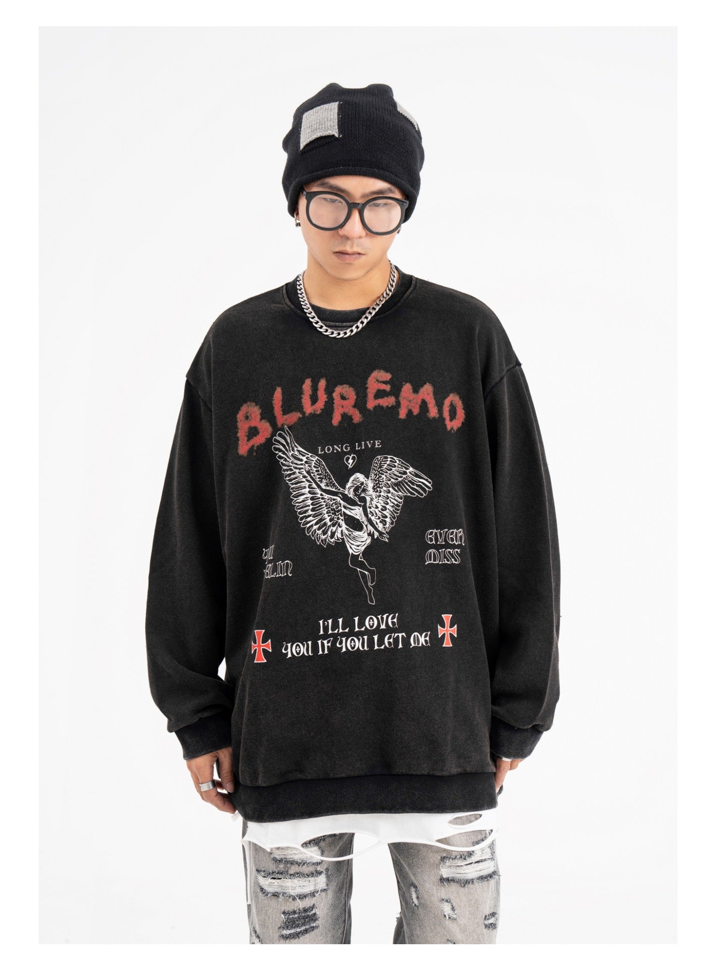 American Retro Washed Printed Terry Sweater