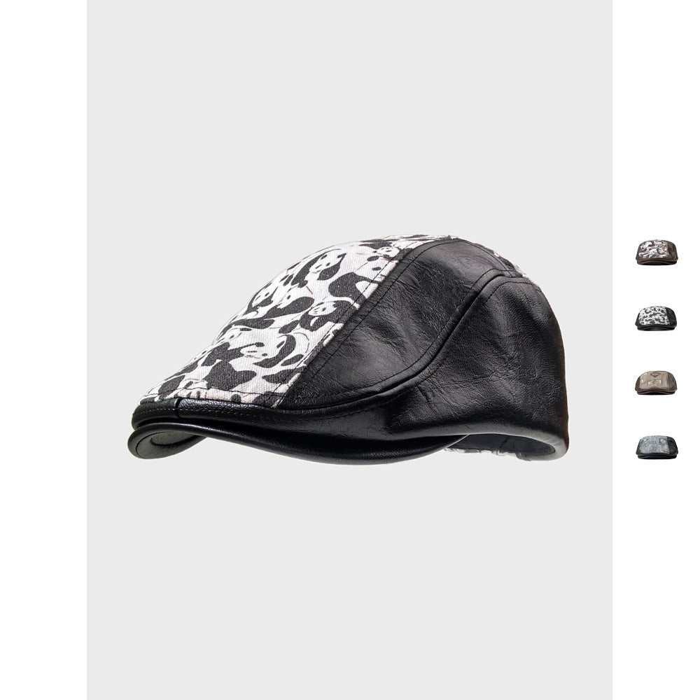 Autumn Winter Retro PU Leather Stitching Advance Hats