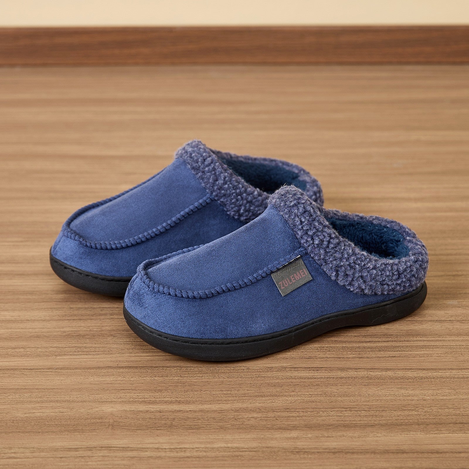 Household Winter Men's Warm Plush Fleece-Lined Thickened Non-slip Cotton Slippers