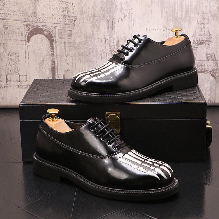 Men's Round Head Thick Soled Lace Up Leather Shoes