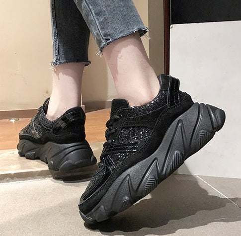 Thick-soled Trendy Shoes Platform Shoes Shiny Rhinestone Old Shoes