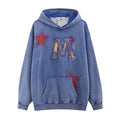American-style Retro Hip Hop Letters Embroidered Patch Washed Hooded Sweater Men