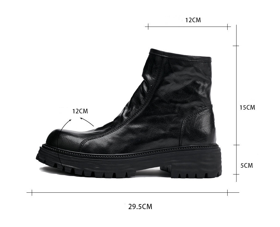 Men's Autumn And Winter Genuine Leather High-top Platform Worker Boots