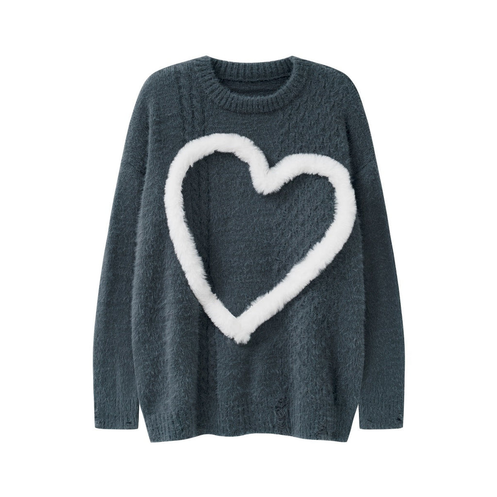 Simple Contrast Color Three-dimensional Velvet Love Sweater