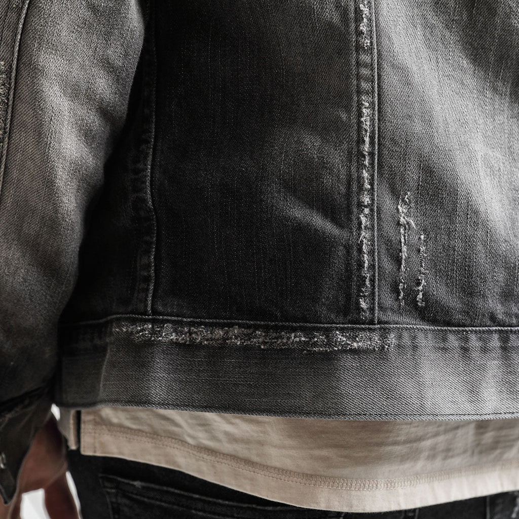 Frayed And Scratched Slim-fit Denim Jacket men