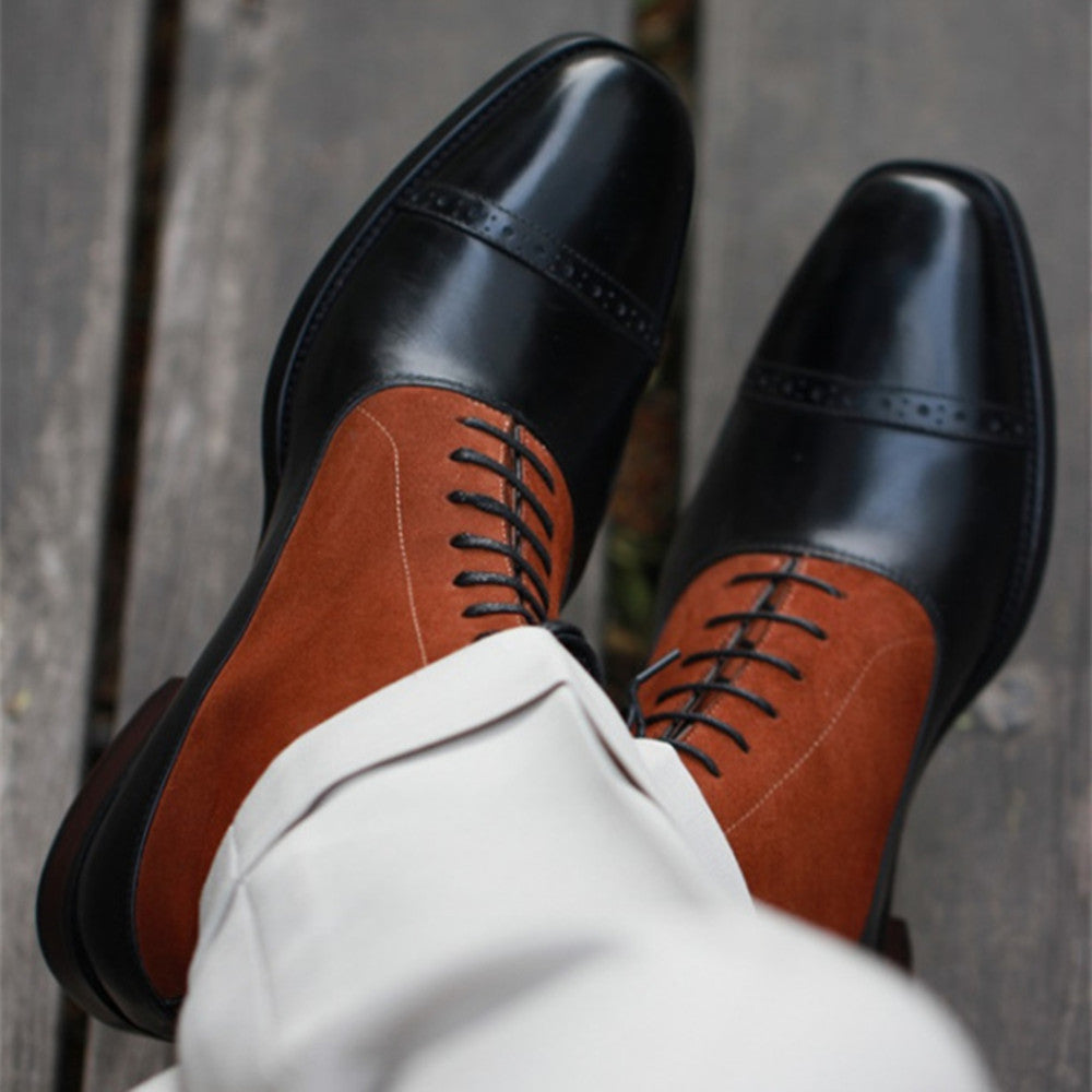 Three-joint Color-block Top Layer Leather Men's Shoes