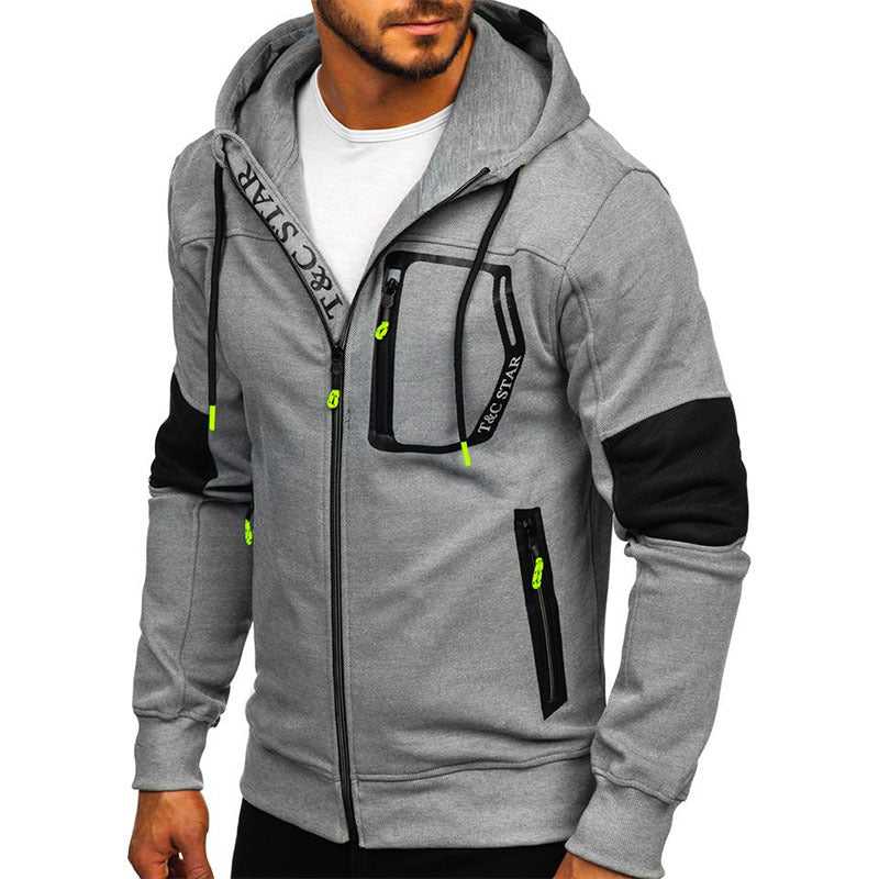 Men's Hooded Stitching Sweater  Cardigan Jacket