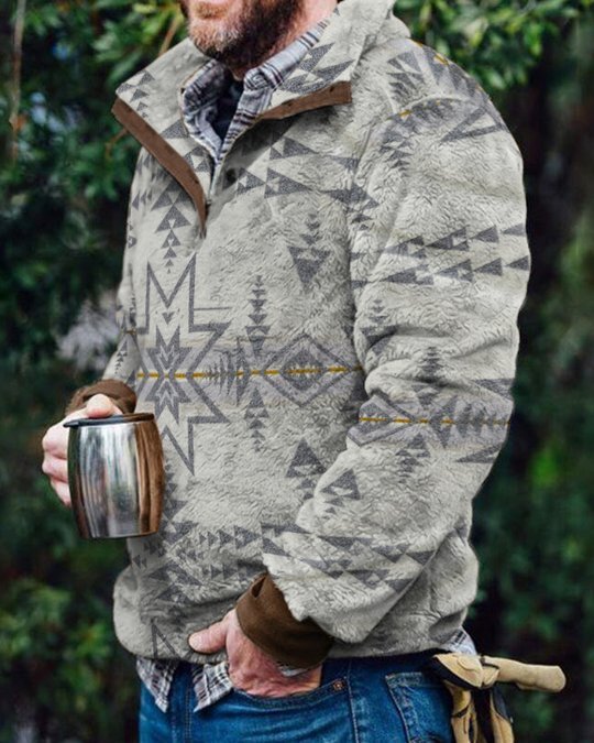 Autumn And Winter Casual Button Pocket Flannel Plush Men's Sweater