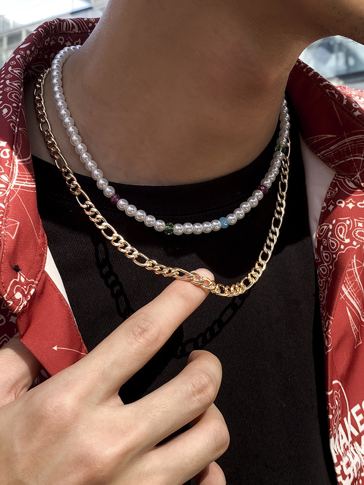 Men's Pearl Metal chain Necklace