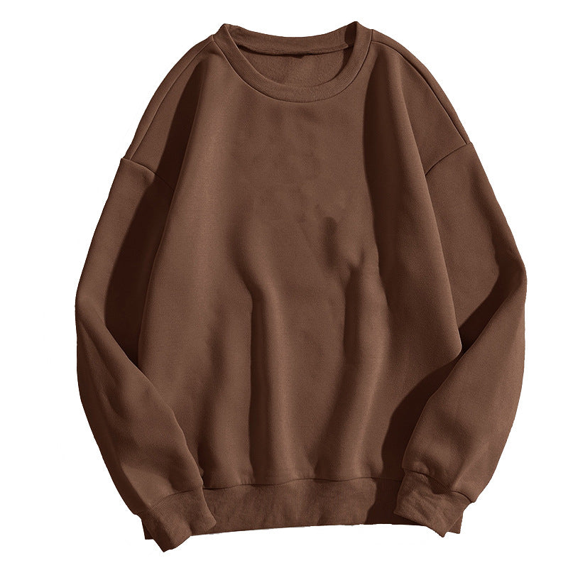 Drop Shoulder Round Neck Cotton Brown Sweatshirt