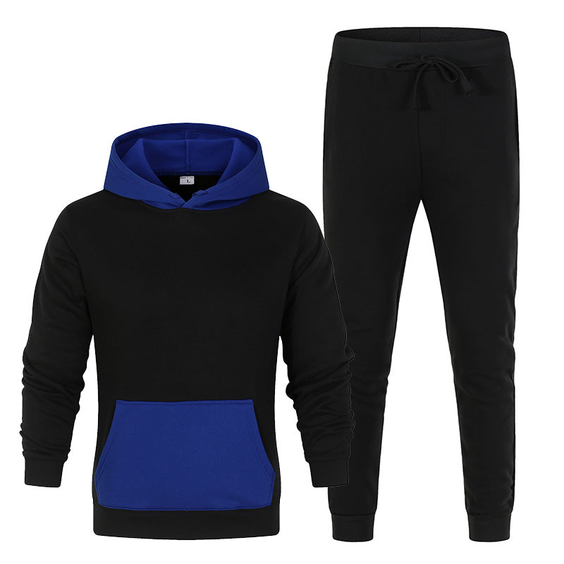 Contrasting Color Sweater Suit, Sports And Leisure Suit, Plain Solid Color Hoodie  Trousers 2-piece Set
