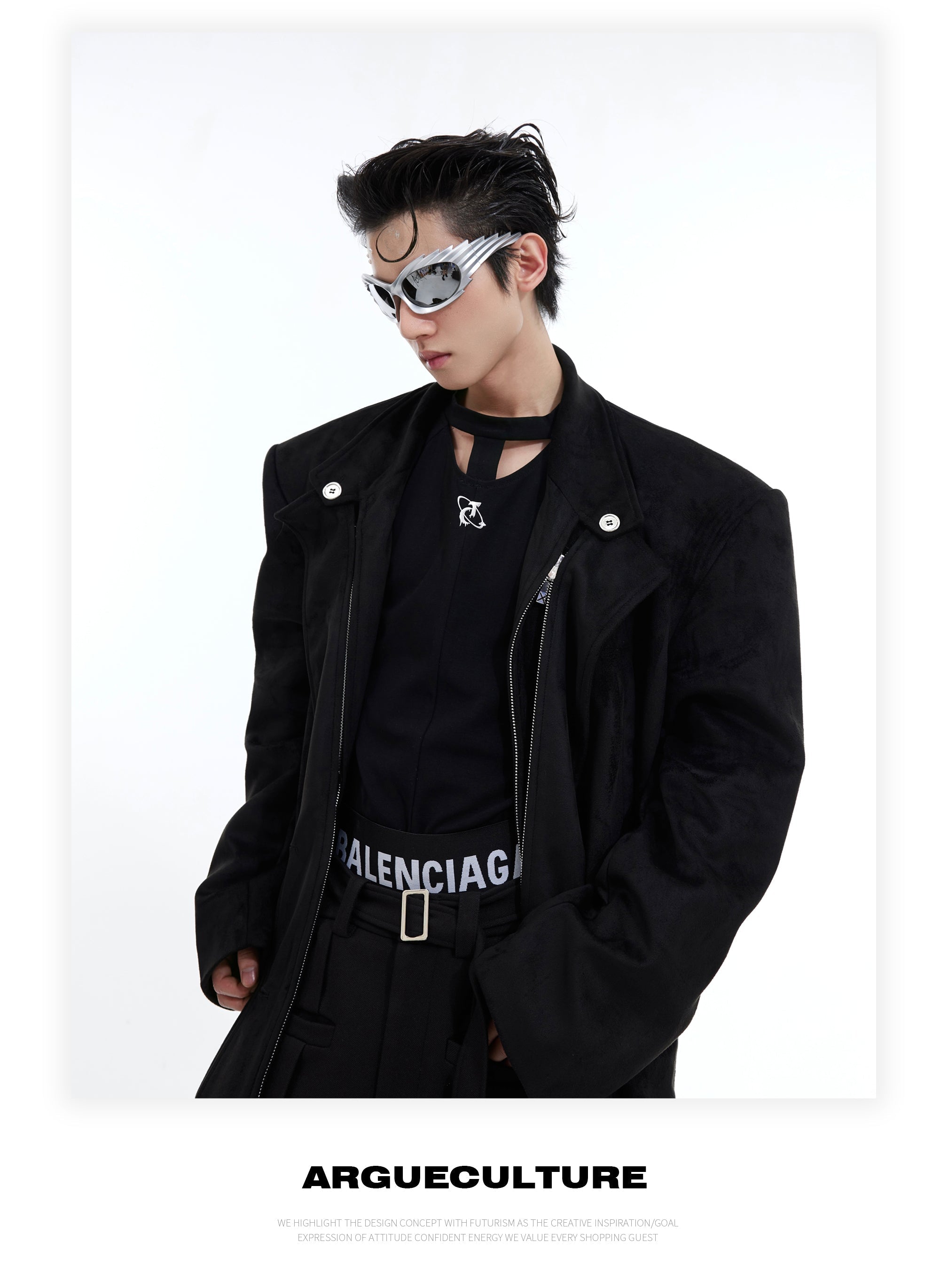 Hollow-out Design Padded Shoulder Slim Bottoming Shirt