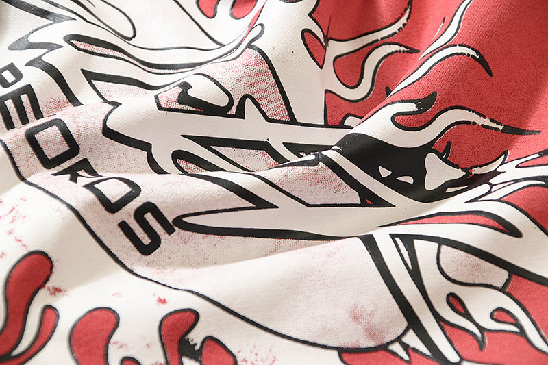 Vintage Clay Print Flame Red Hooded Sweater