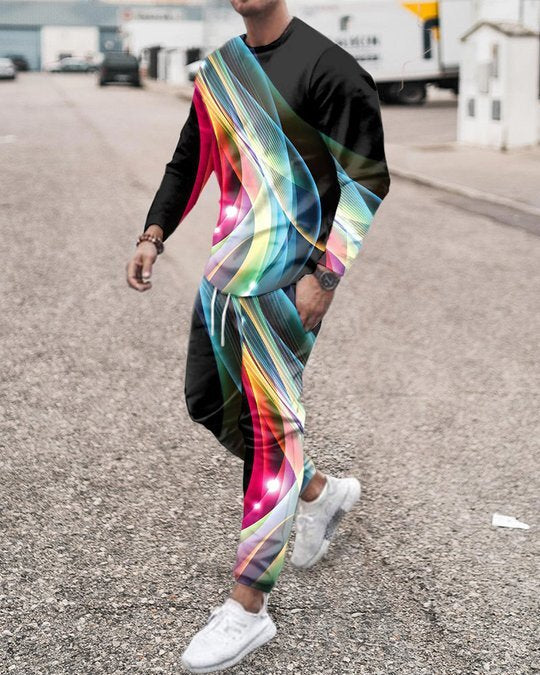 3d Digital Printing Crew Neck Sweater Sports Trousers Suit