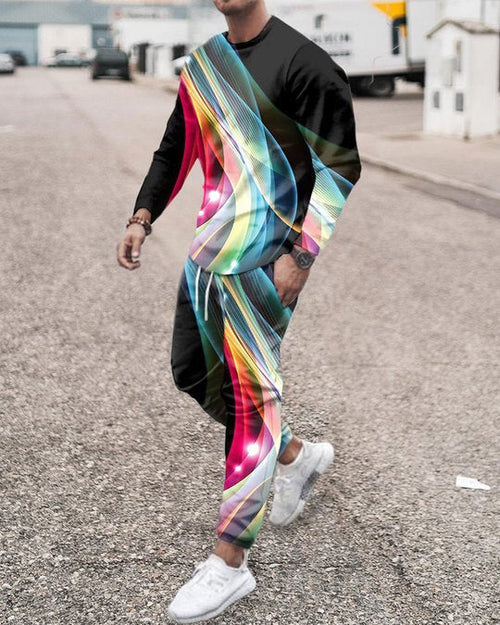 3d Digital Printing Crew Neck Sweater Sports Trousers Suit
