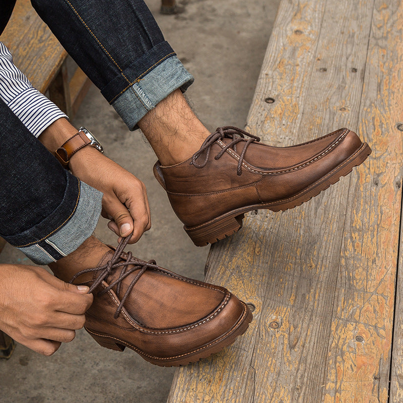 Casual Top Layer Cowhide High-top Shoes Ankle Boots