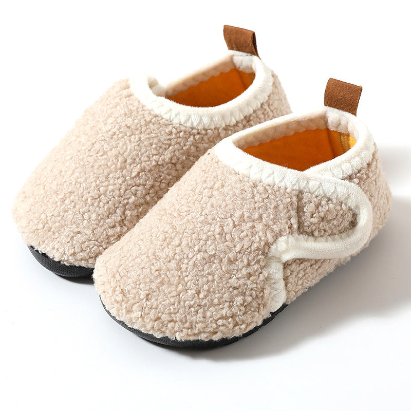 Autumn And Winter Children's Cotton Slippers With Fleece, Anti-slip Soft Sole
