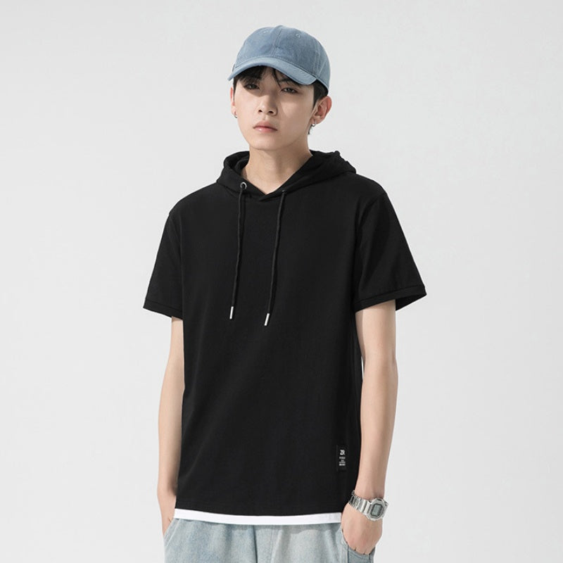 Casual Simple Men's Clothing Cotton Hooded T-shirt