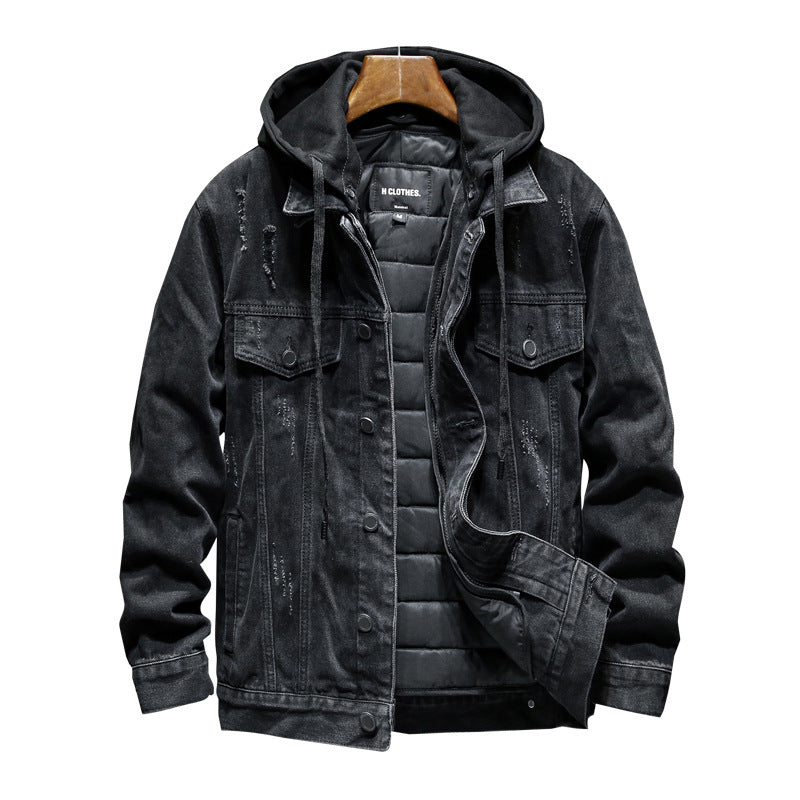 Thick hooded denim jacket men