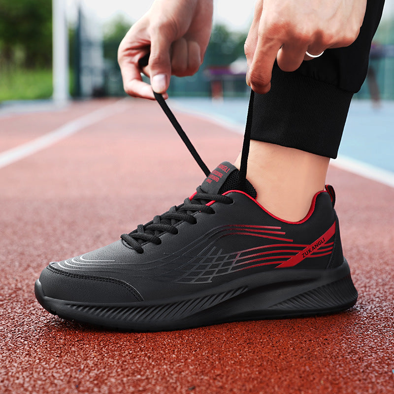 Black Leather-uppers Waterproof And Non-slip Running And Casual Shoes