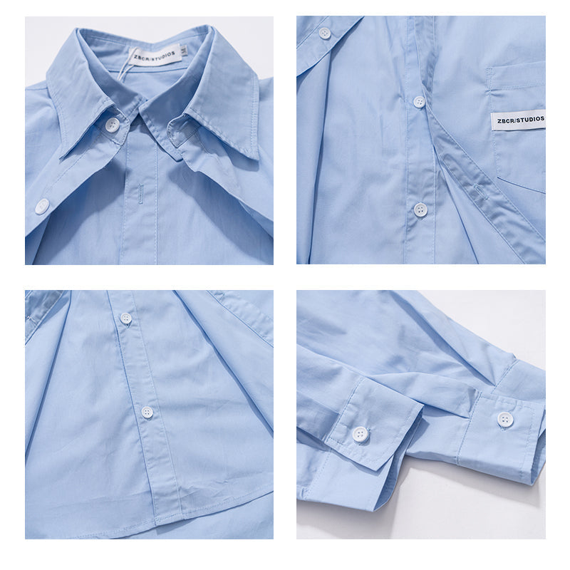 Casual Fake Two-Piece Long-Sleeved Shirt For Men And Women Loose Double Layer