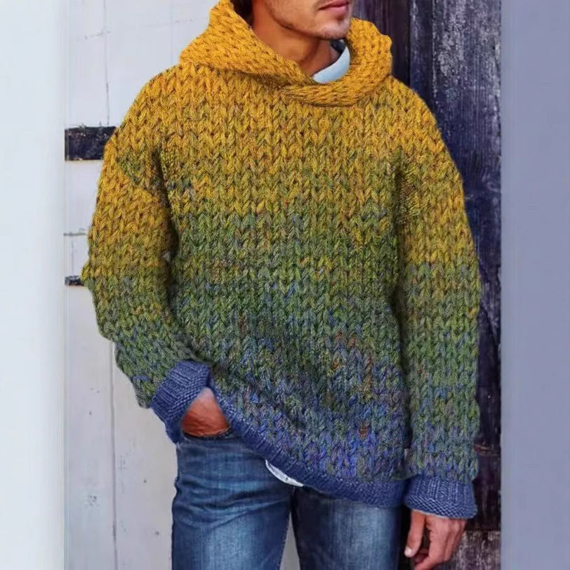 Acetate Fiber Men's Heavy Classic Style Woven Hooded Sweater