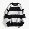Winter Contrast Color Striped Round Neck Sweater Men